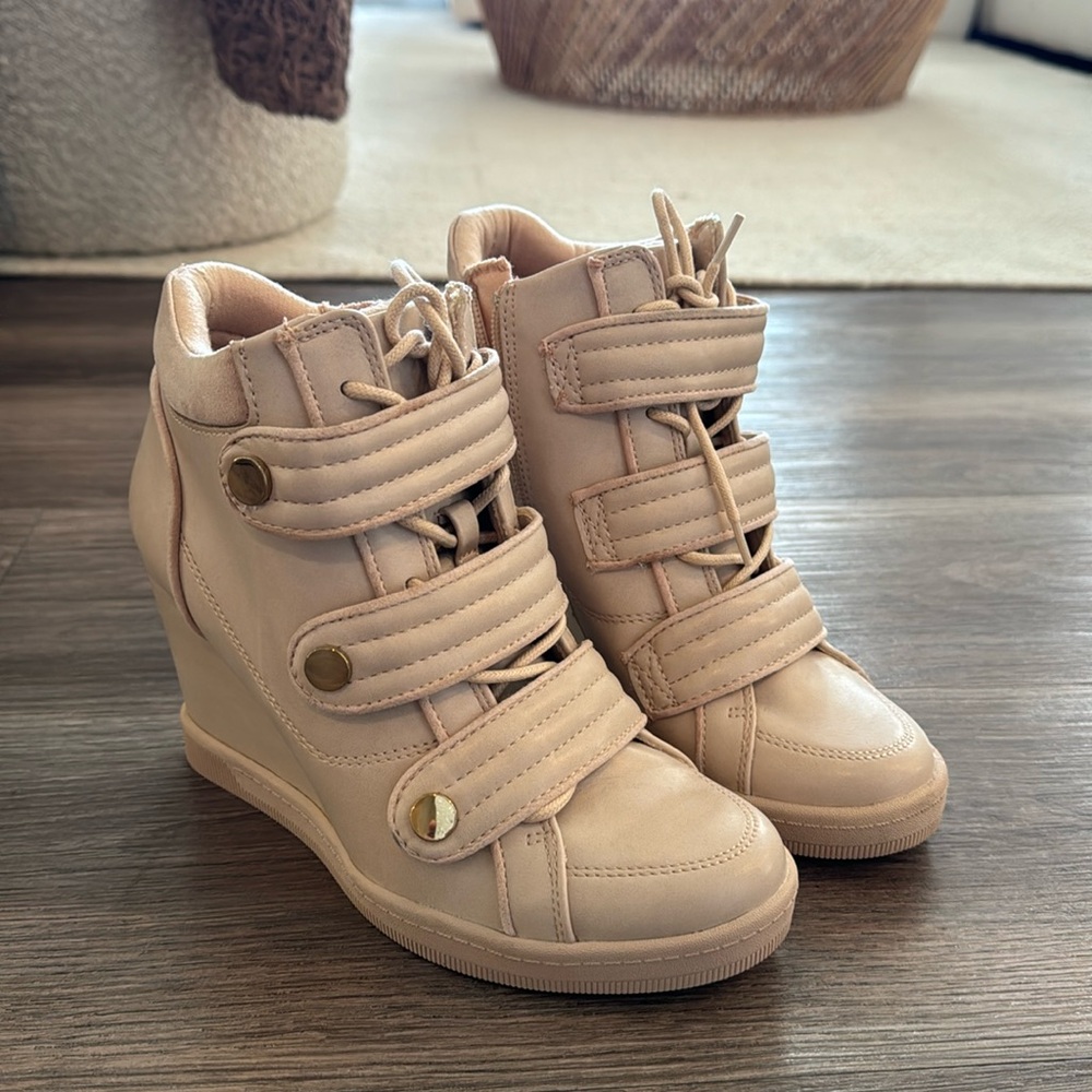 Lace up sneaker wedges, ankle booties